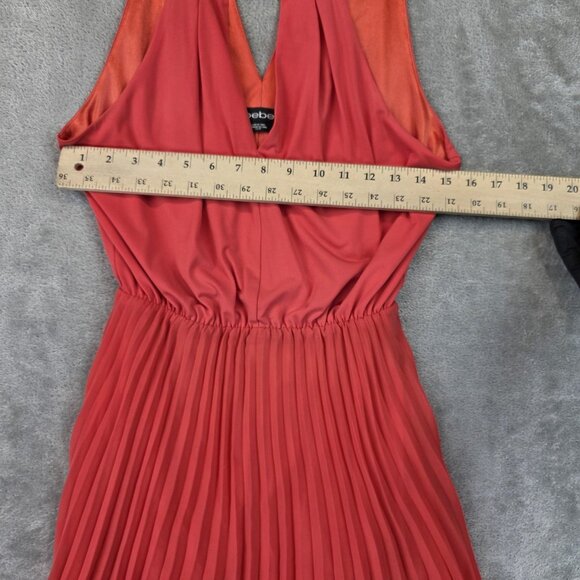 Bebe Dress Womens Extra Small Coral Pleated Mini Gold Necklace Halter Party - Picture 4 of 11